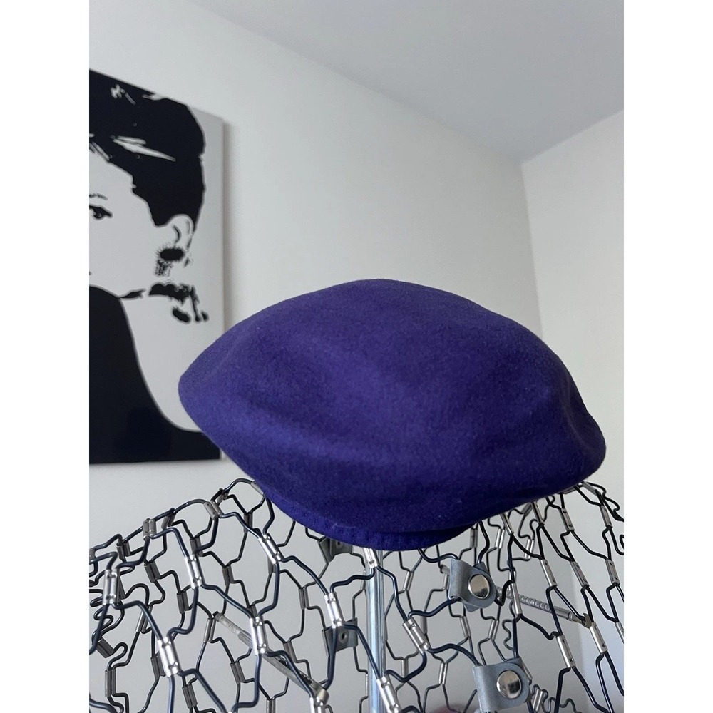 Vintage Deep Purple‎ Wool Felt Beret Hat Parisian Style Slouchy Winter Accessory